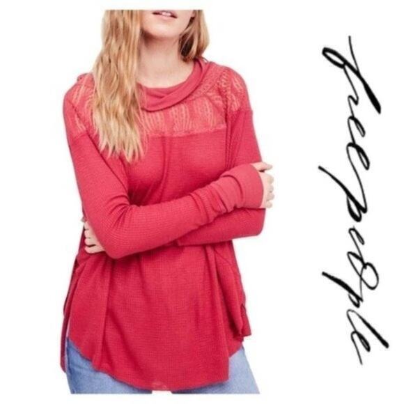 Free People Spring Valley Lace Pink Top Medium - Picture 2 of 3